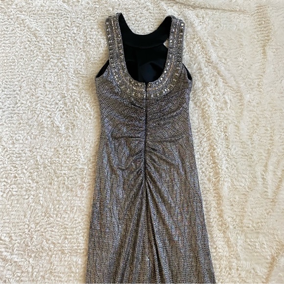 Cache Silver Metallic Beaded Embellished Evening Gown Maxi Dress 0 XS Y2K - Picture 8 of 16
